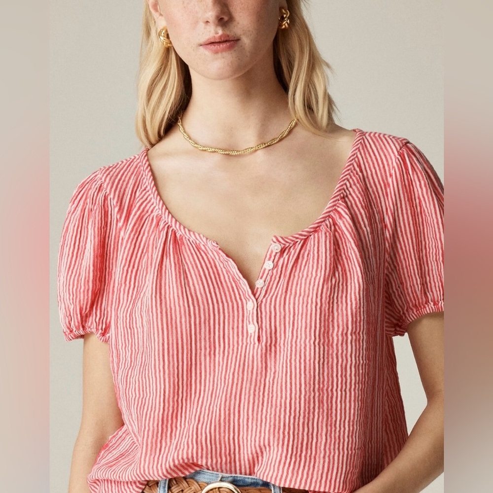J Crew puffed sleeve Henley in striped gauze, XS
